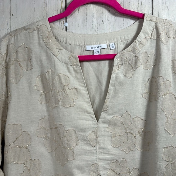 Chicos Jacquard Tiered V Neck Pockets Stretch Soft Lightweight Knee Length Dress - Picture 3 of 16